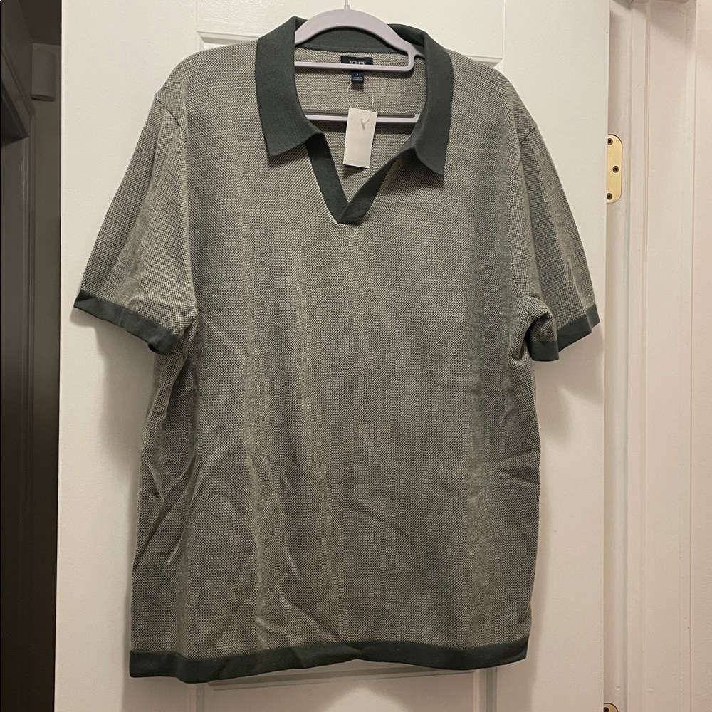 Jcrew factory Merino wool-blend johnny-collar sweater-polo in cool Cyprus